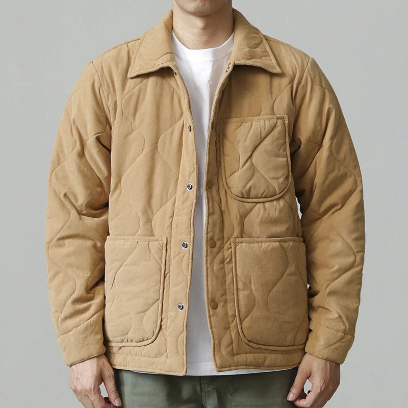 Winter New American Retro Langarm Revers Baumwolle gepolsterte Cargojacke Herren Einfacher dicker Innenliner Lässiger Mantel mit mehreren Taschen