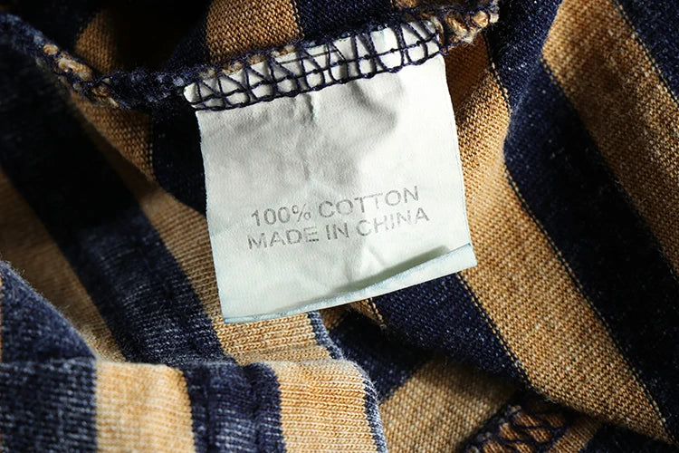 Summer New Japanese Retro Short Sleeve Striped T-shirt Men's Fashion 100% Cotton Slim Simple Round Neck Washed Old Casual Tops