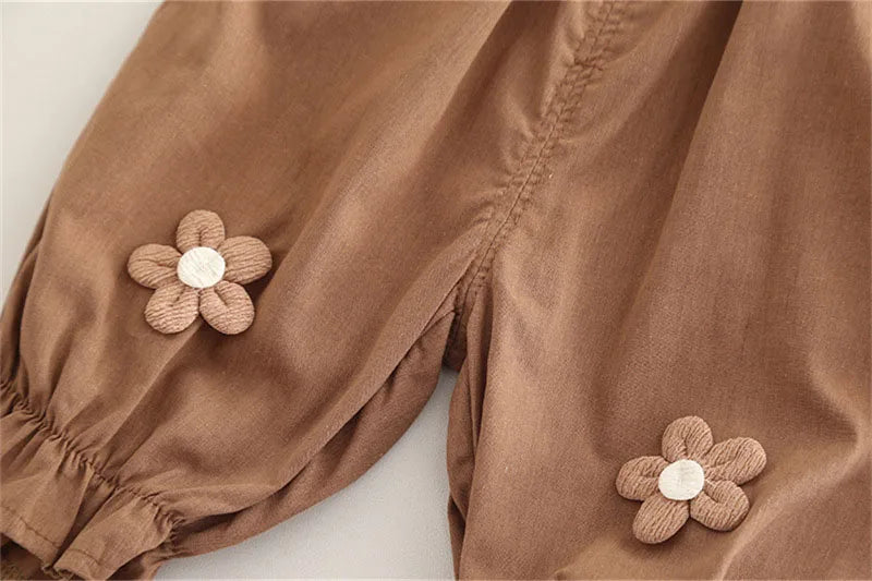 New Summer Kids Clothes 2PCS Set Cute Doll Collar Girls Shirt + Flower Pants Children Thin Style Outwear 12M-5T Girls