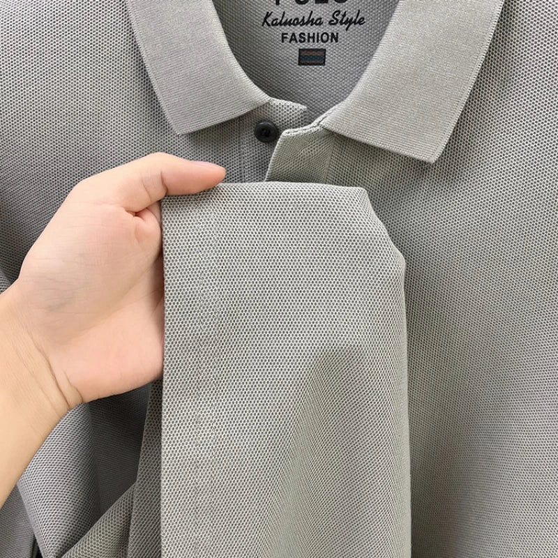 Men's Autumn 100% Breathable Cotton, Long-Sleeve Polo Shirt - Classic Cotton Collared T-Shirt With Business Casual Design