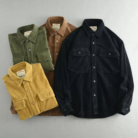 Herbst Winter Neue Amerikanische Retro Langarm Revers Verdickt Cord Hemd männer 100% Baumwolle Gewaschen Doppel Tasche Casual Jacke