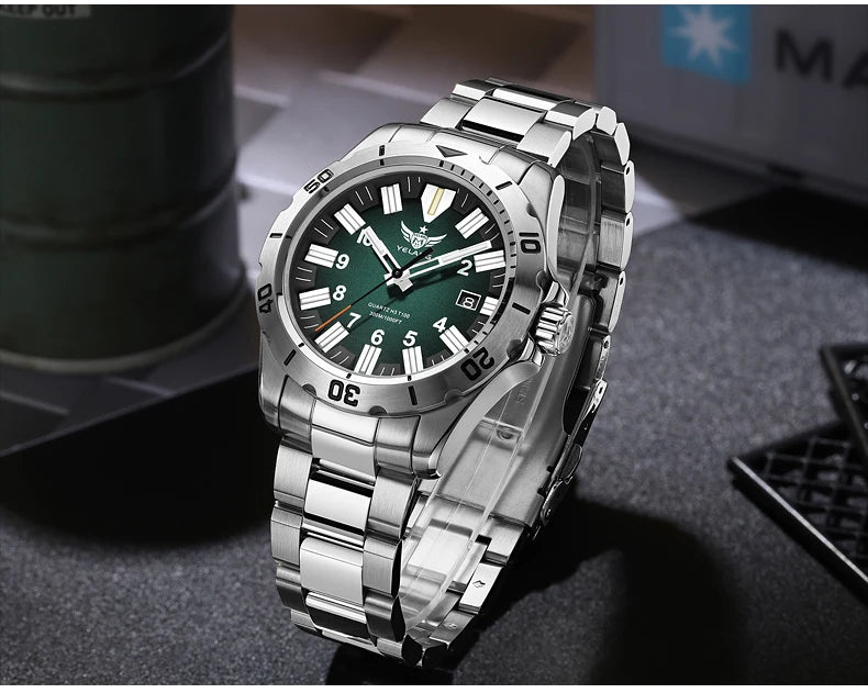YELANG V1036 42mm Men's Quartz Watch Luminous Display Japan Movement 30ATM Waterproof Stainless Steel Band with Luminous Hands