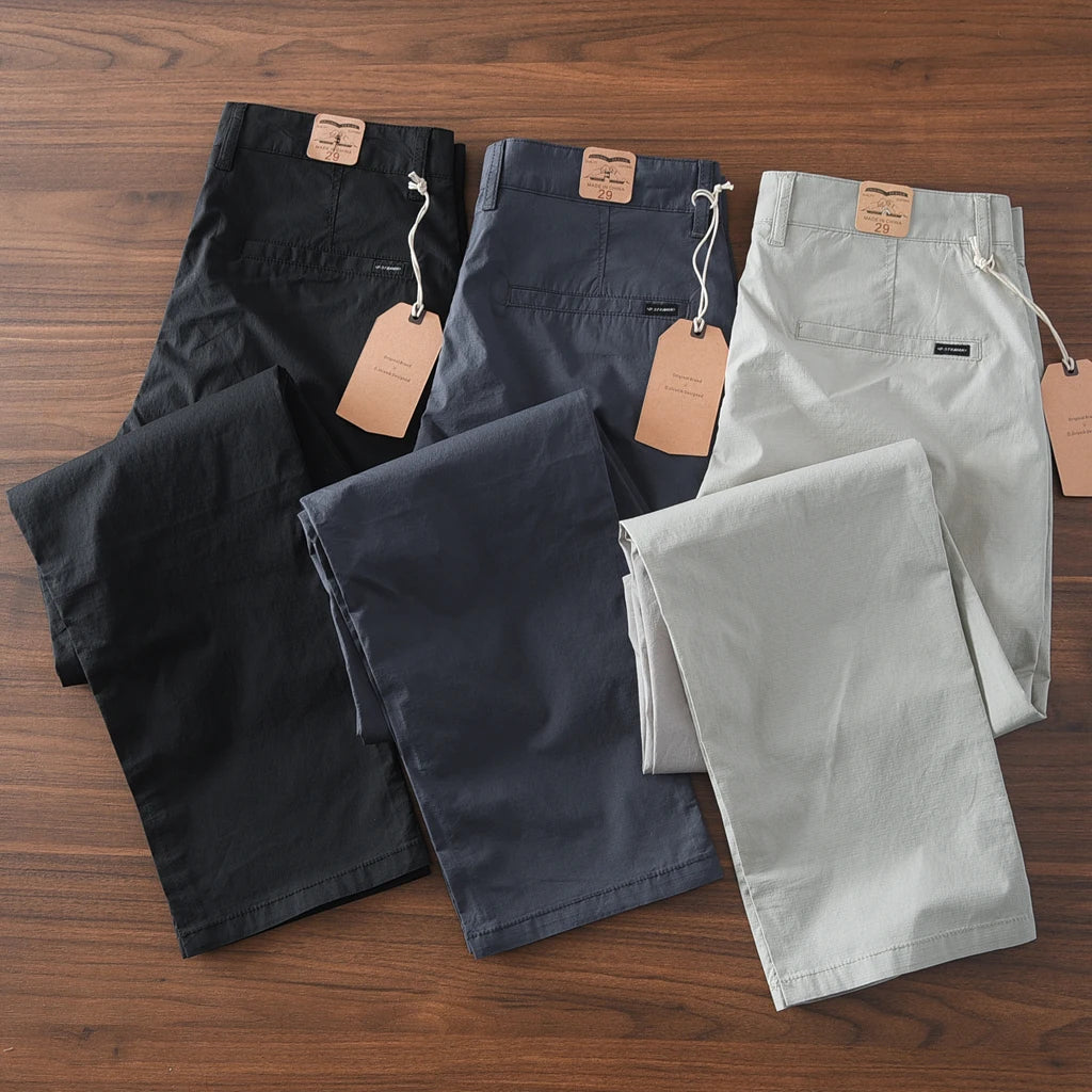 2025 Zomer Nieuwe Amerikaanse Retro Dunne Snel drogende Ice Silk Stretch Broek Heren Eenvoudige Chino Business Casual Rechte Broek