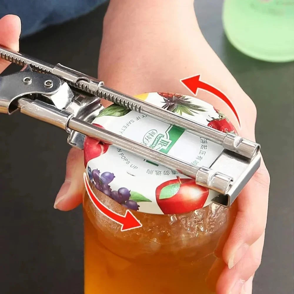 Verstelbare roestvrijstalen, antislip, multifunctionele pot- en flesopener, ergonomisch, robuust keukengereedschap