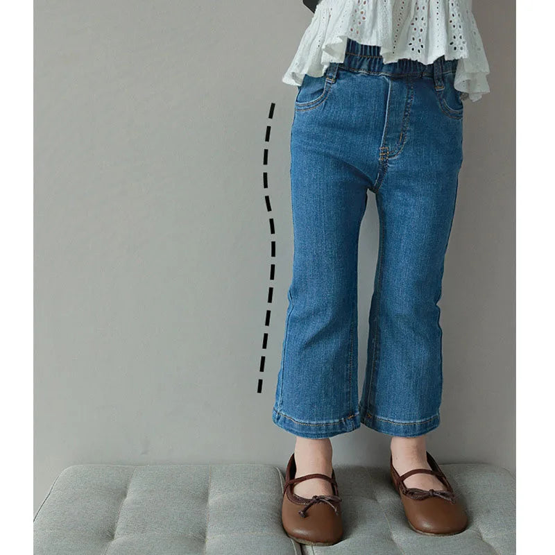 New Autumn Kids Jeans Girls Cute Slim Fit Denim Flared Pants Children Simplicity Blue Skinny Trousers 1-6Y 2-7T Girls