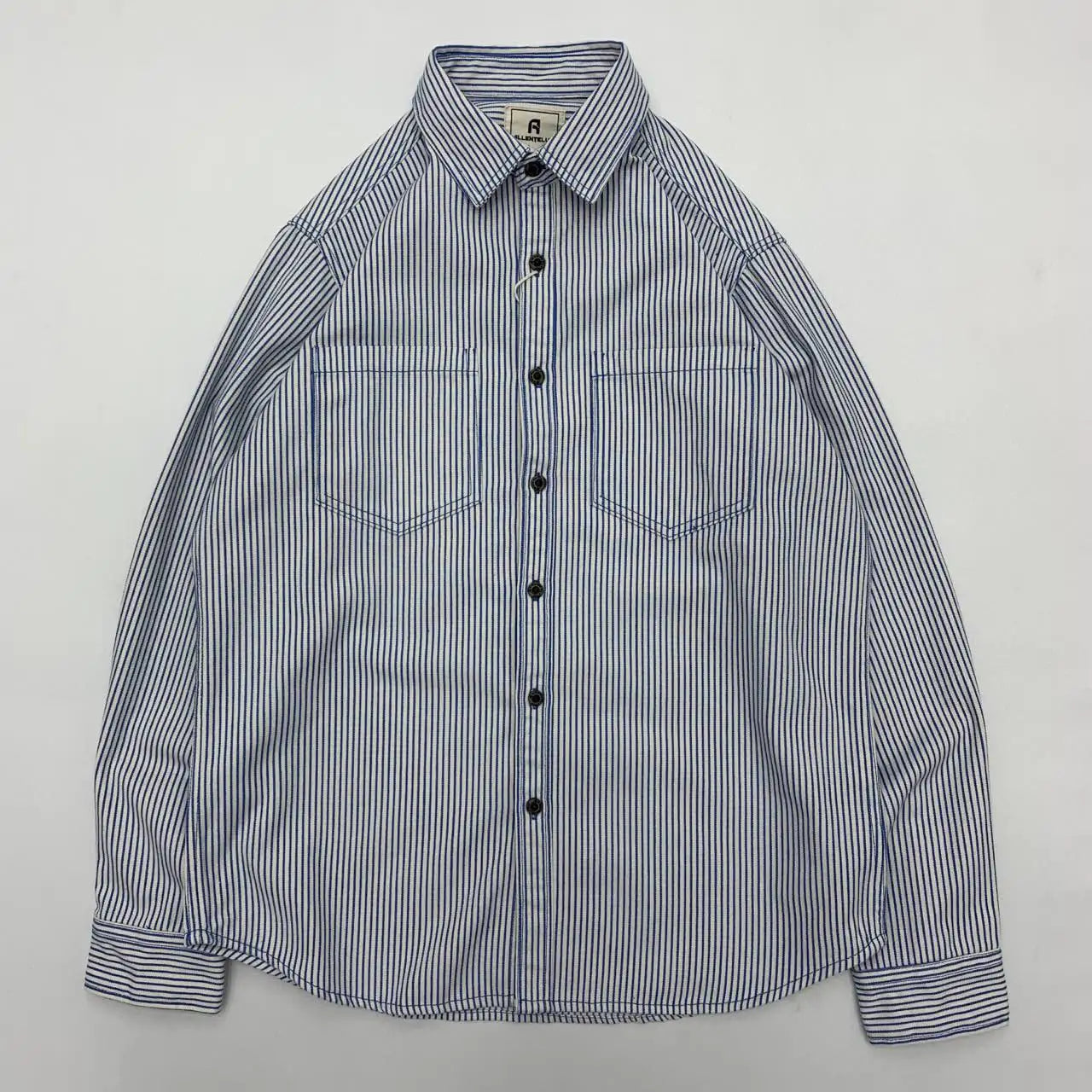 2025 Lente Nieuwe Japanse Retro Lange Mouw Revers Gestreepte Cargo Shirt Heren Amekaji 100% Katoen Gewassen Losse Dubbele Zakken Tops