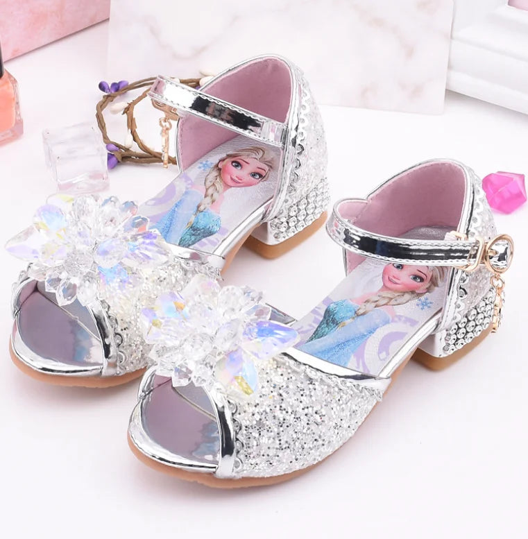 New Elsa Shoes For Girls Cartoon Leather Children Shoes Frozen Princess Kids Shoes Girl Sandals Dress Snow Queen Sandal Koreans