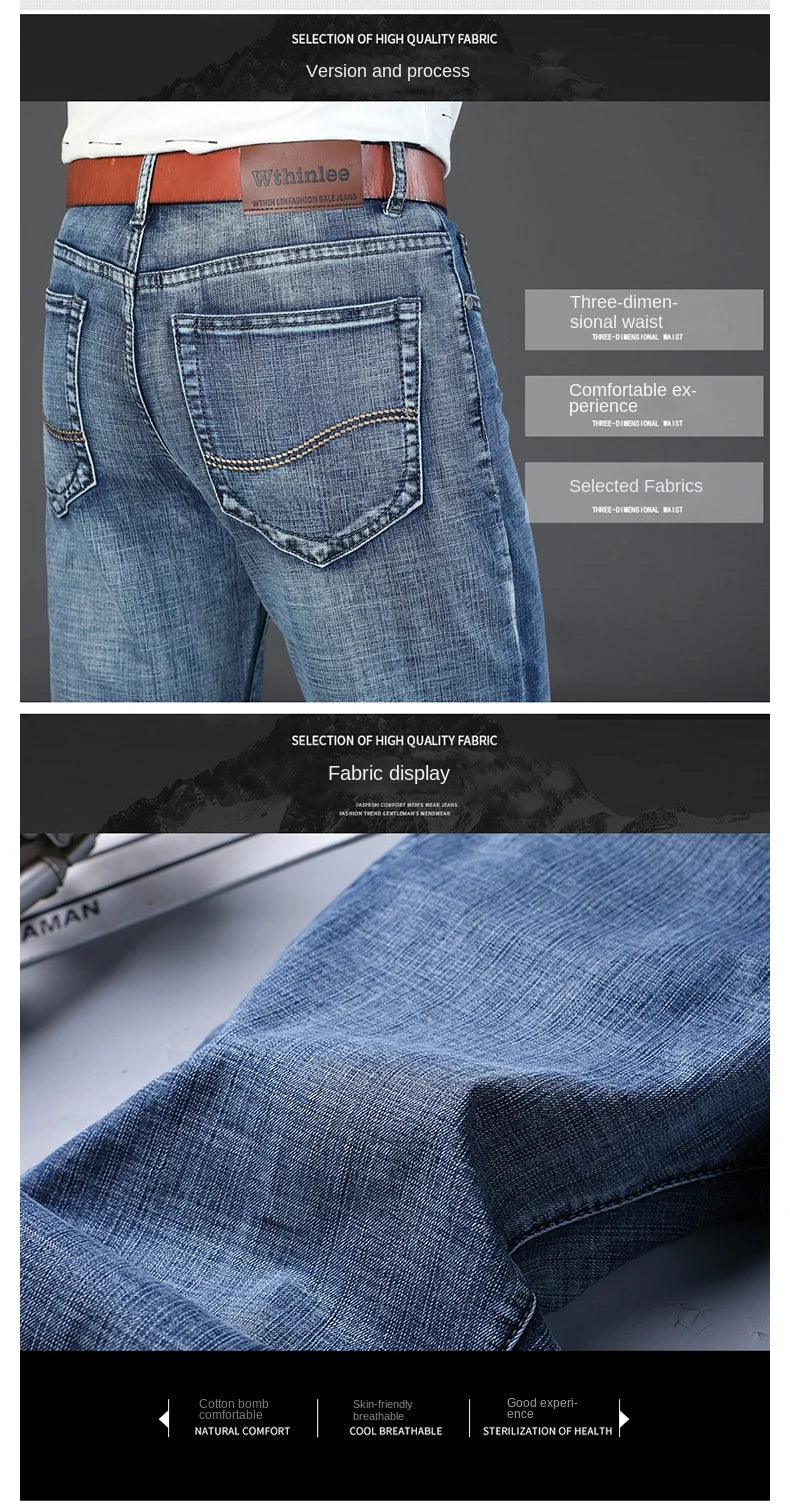 New Business Men's Jeans Casual Straight Stretch Fashion Classic Blue Black Work Denim Trousers Male Brand Clothing