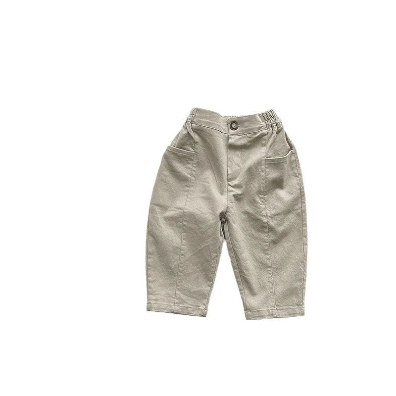 2025 Spring New Children Loose Trousers Toddler Pocket Casual Pants Infant Boys Girls Solid Versatile Harem Pants Kids Clothes Unisex