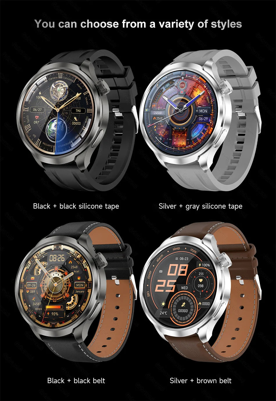 GPS Sports Smartwatch Men AMOLED Screen Compass Altimeter Heart rate BP NFC Bluetooth Call Smart Watch For Men - Compatible With HUAWEI IOS