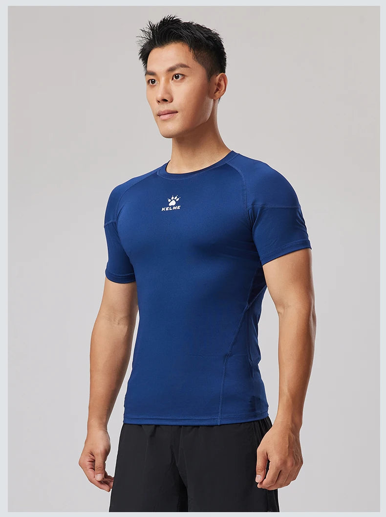 Fitness T-shirt Men's High Elasticity Breathable Tight Clothes Round Neck Basketball Running Training Short Sleeves