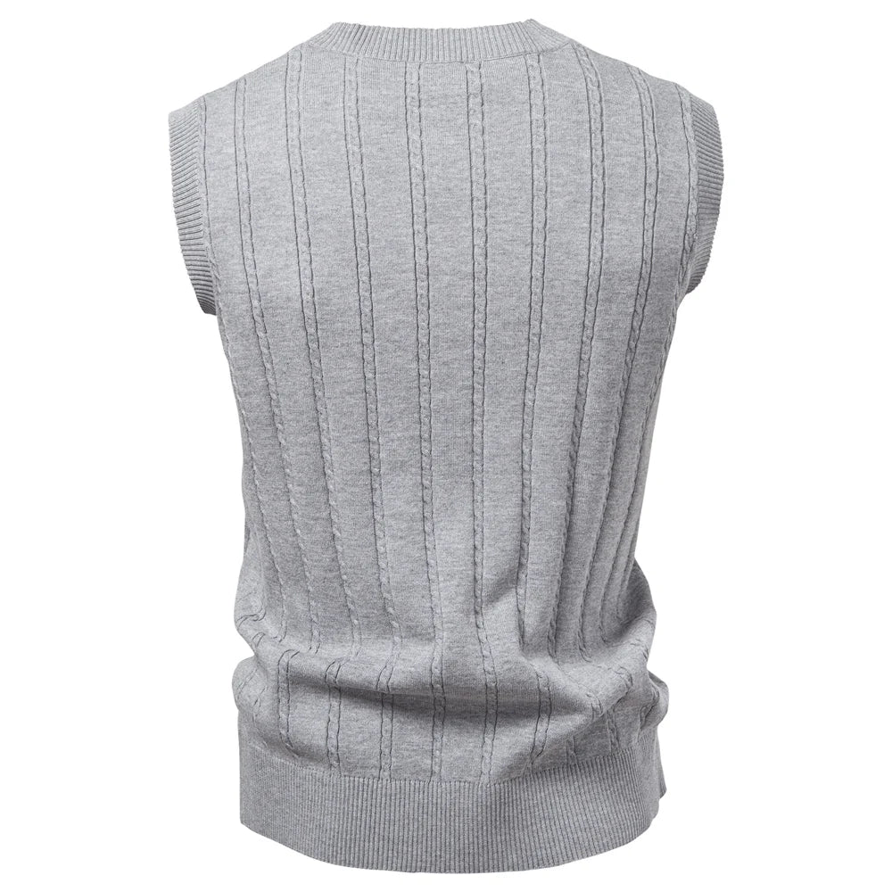 Men's Solid Colour V-Neck Knitted Vest Sleeveless Casual Warm Versatile Sweater Male Vest‌