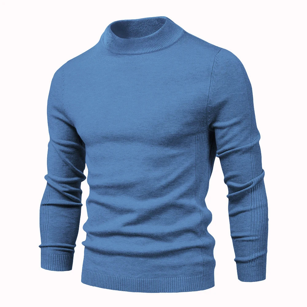 Men's Soft Mid Neck Pullover Casual Solid Colour Winter Warm Men's Sweater High Quality Pullover For Men