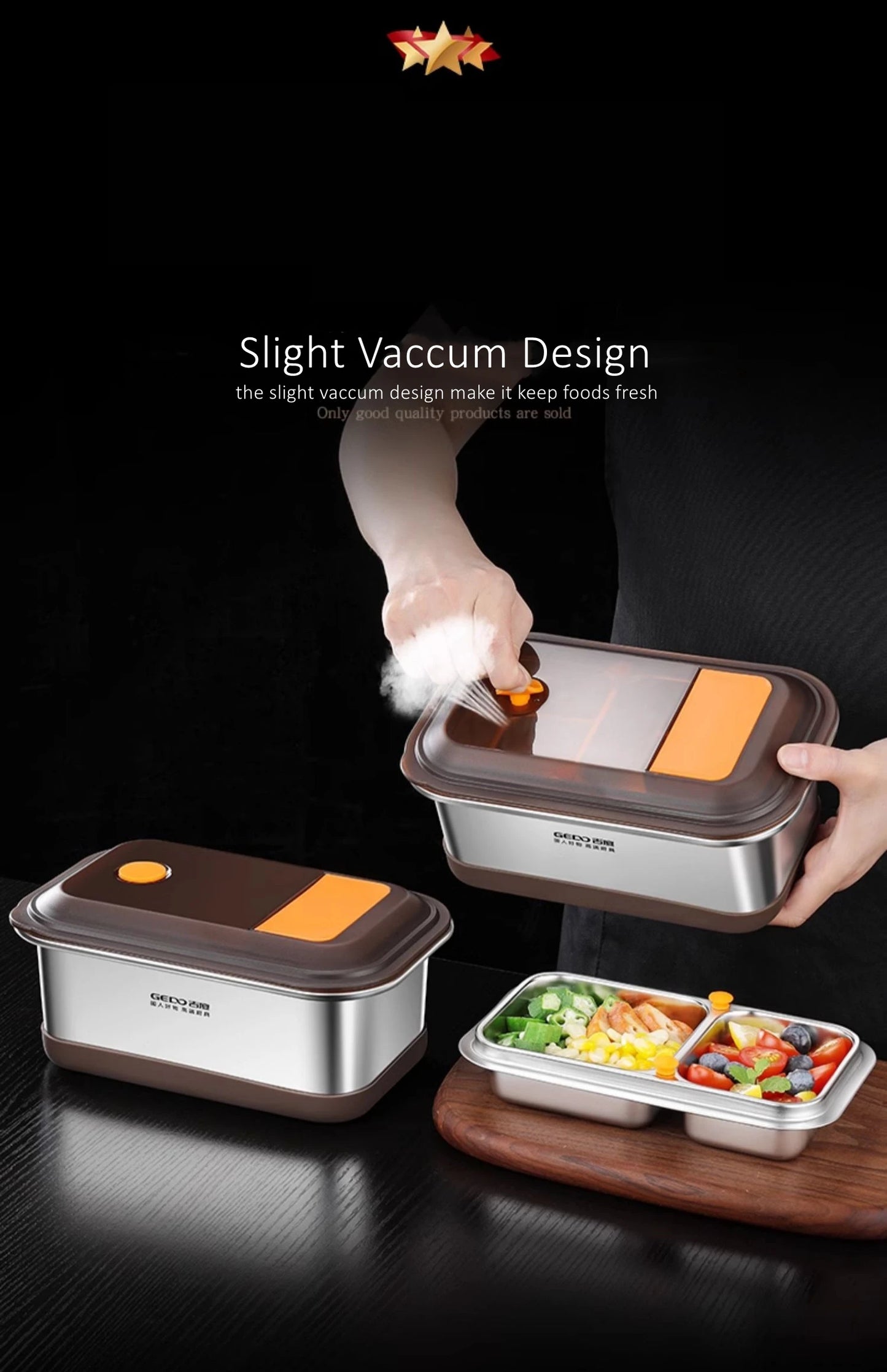 LFGB Certification 304 Stainless Steel Bento Box Well Sealed Crisper Air Exhaust Slight Vaccum Lunch Box for Office and School
