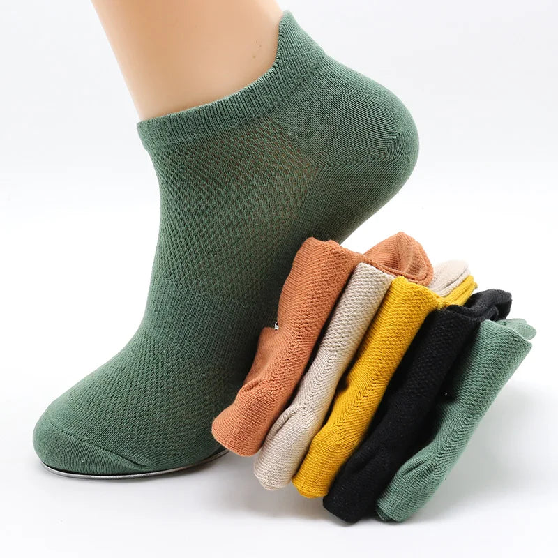 5 Pairs Summer Men's Cotton Short Mesh Harajuku Comfortable Solid Colour Casual Ankle Socks Male Net Sneaker Socks