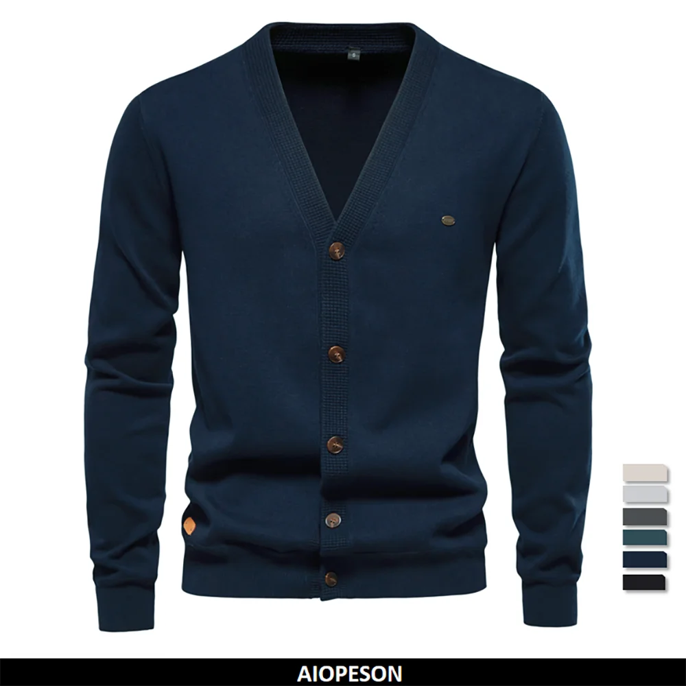 Men's Autumn Cotton Cardigan Sweater Casual Single Breasted Solid Colour High Quality Cotton Sweater For Men