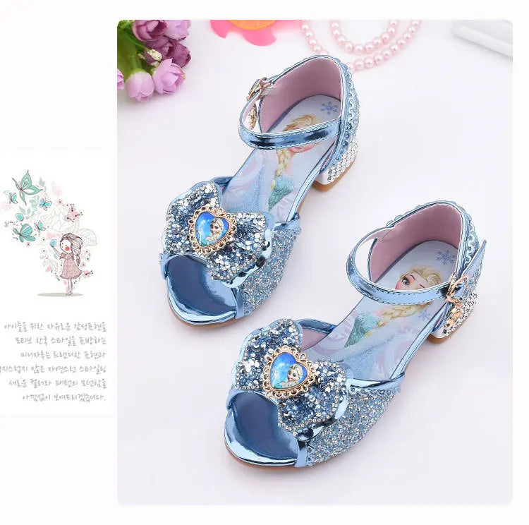Kid fashion shoes Girls Sandals Frozen 2 Elsa Princess Shoes Little Girls Crystal Shoes Children High Heels Catwalk Show Shoes