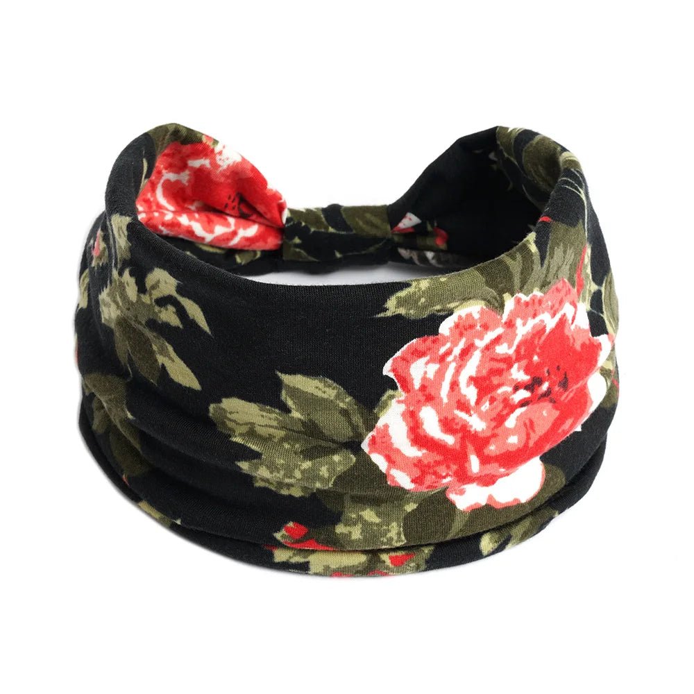 Bohol Headbands Women Wide Knotted Hairbands Elastic Turban Head Bands Non-Slip Floral Yoga Sports Sweatbands Workout Head Wraps