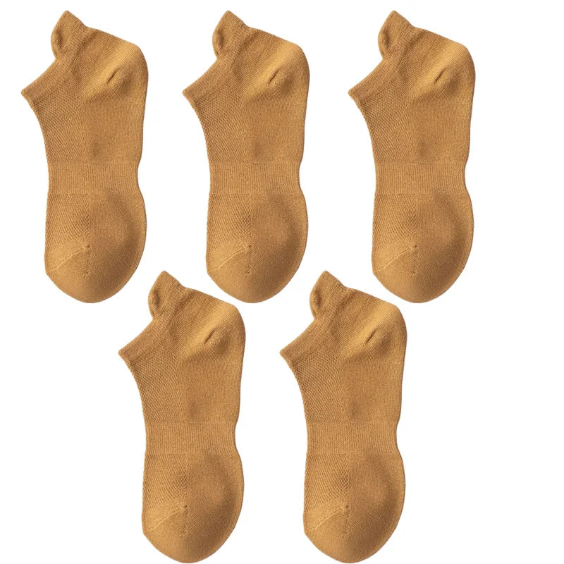 5 Pairs Summer Men's Cotton Short Mesh Harajuku Comfortable Solid Colour Casual Ankle Socks Male Net Sneaker Socks