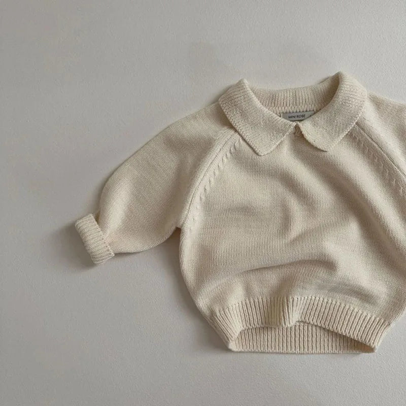 Baby Children's Sweater Turn Down Collar Kids Clothes Classic Striped Boys Jacket Sweaters Girls Knit Pullover 1-6Y Unisex