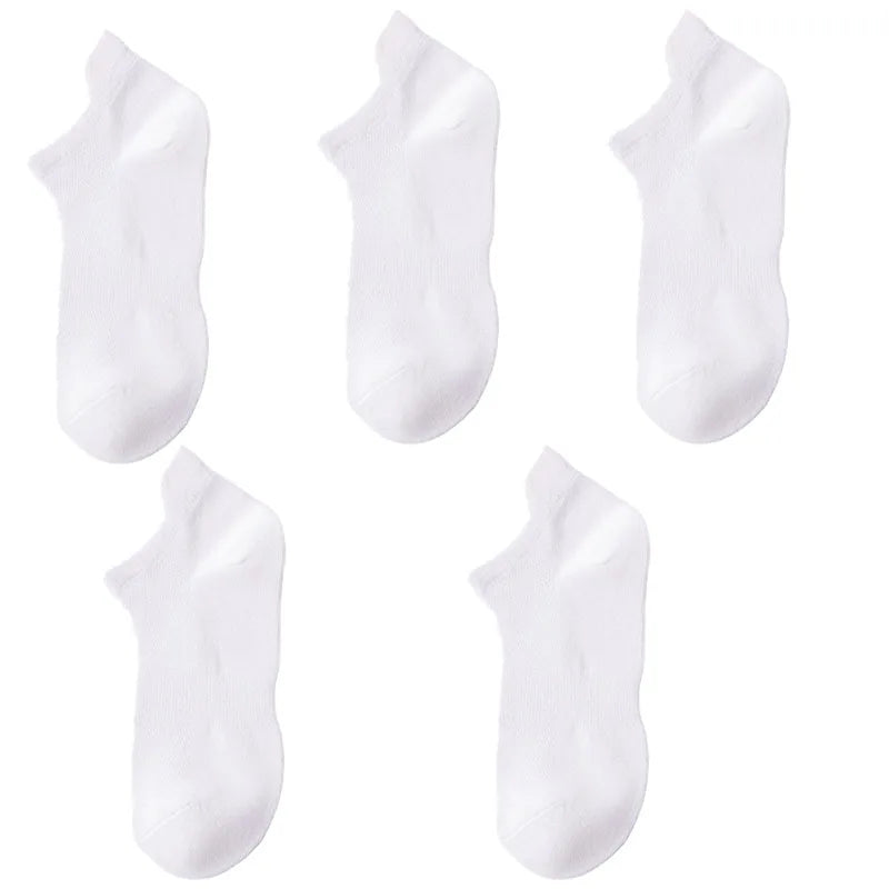 5 Pairs Summer Men's Cotton Short Mesh Harajuku Comfortable Solid Colour Casual Ankle Socks Male Net Sneaker Socks