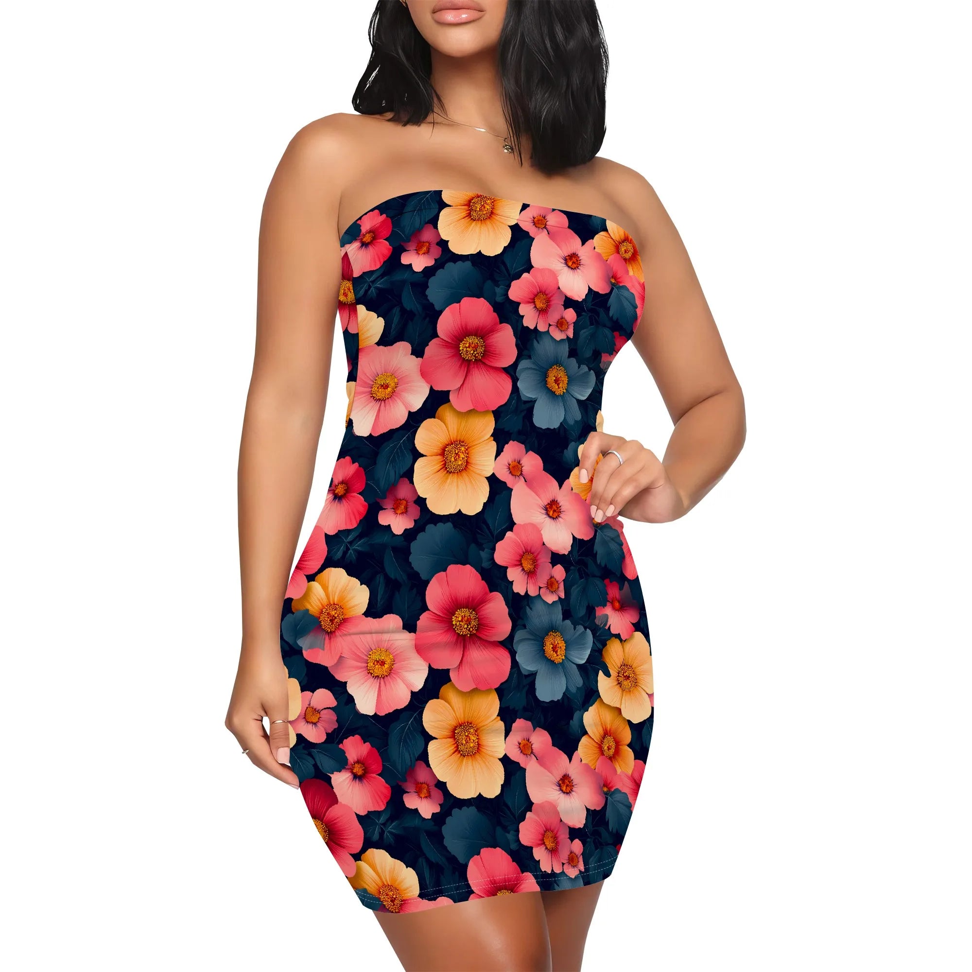 Women's Summer Casual Tube Top Sexy Strapless Bodycon Midi Drees Club Party Dresses