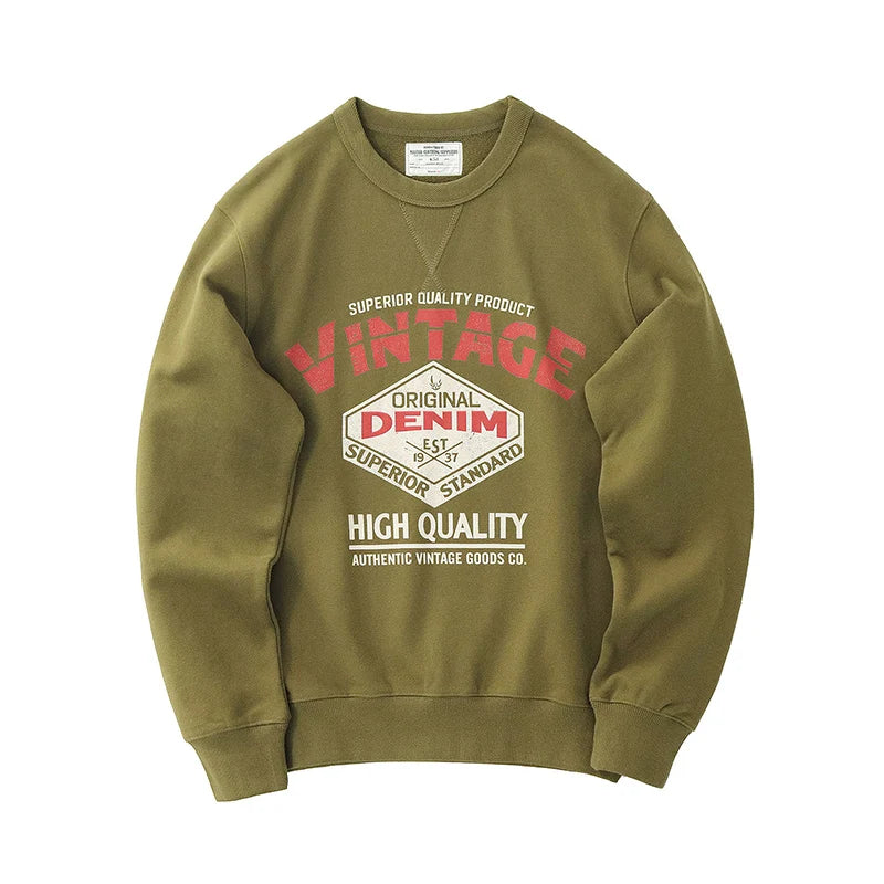 Autumn New American Retro Heavyweight 500g Letter Printed Sweatshirts Men's Fashion 100% Cotton Washed Pullover Casual Sportwear