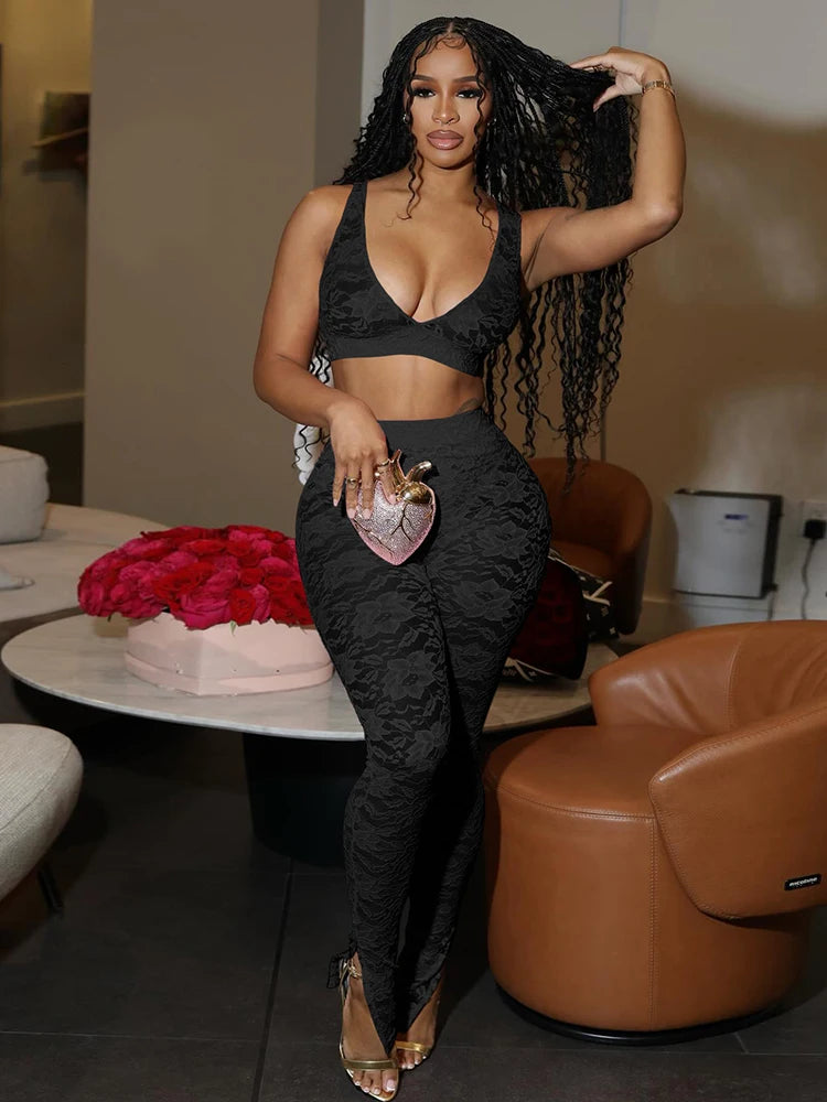 Jacquard Sexy 2-delige set voor dames, dunne zomer coquette, brede riem, tanktops + leggings, stretch, bijpassende clubkleding