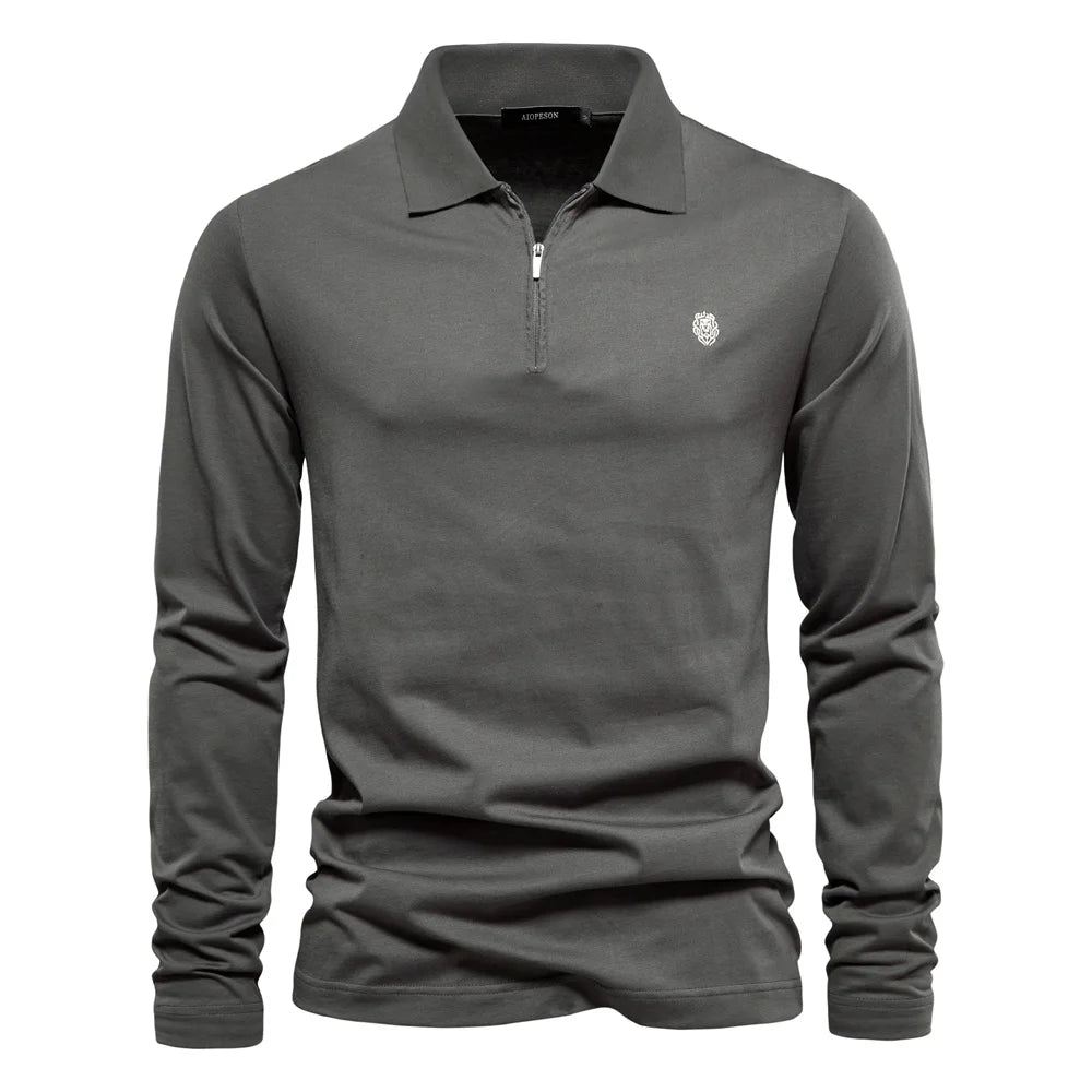Men's Long Sleeve Polo Shirts 100% Cotton Solid Colour Casual Polo Shirts Spring Autumn Basic Polos For Men