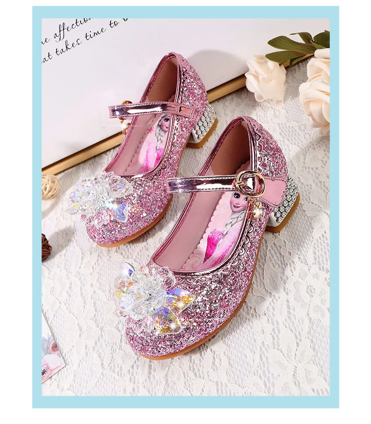 Fashion Elsa Princess Girl Shoes Frozen Cartoon Dress Shoes For Girls Fashion Party Shoes With High Heels Christmas Gifts
