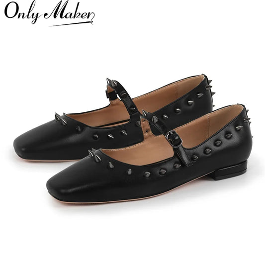 Women Square Toe Matte Flats Mary Jane Retro Elegant Big Size Daily Rivet Flats