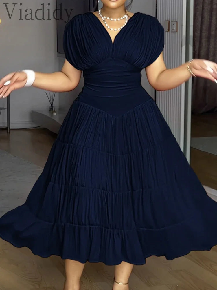 Women Casual Sleeveless Ruched Ruffles Hem Dress