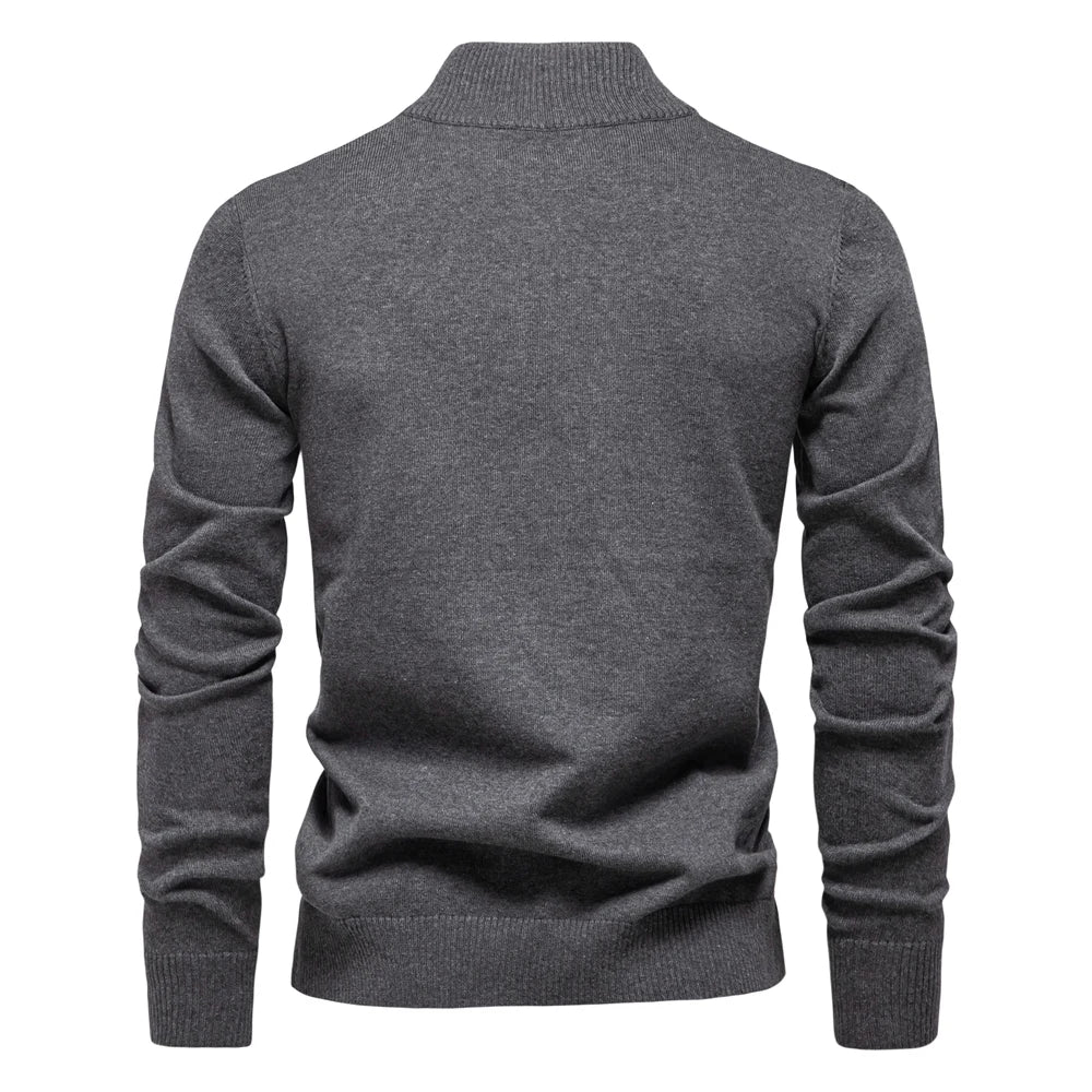 Men's Quarter Zip Cotton Pullover Sweaters Solid Colour Casual Social Knitted Mock Neck Polo Sweaters for Men