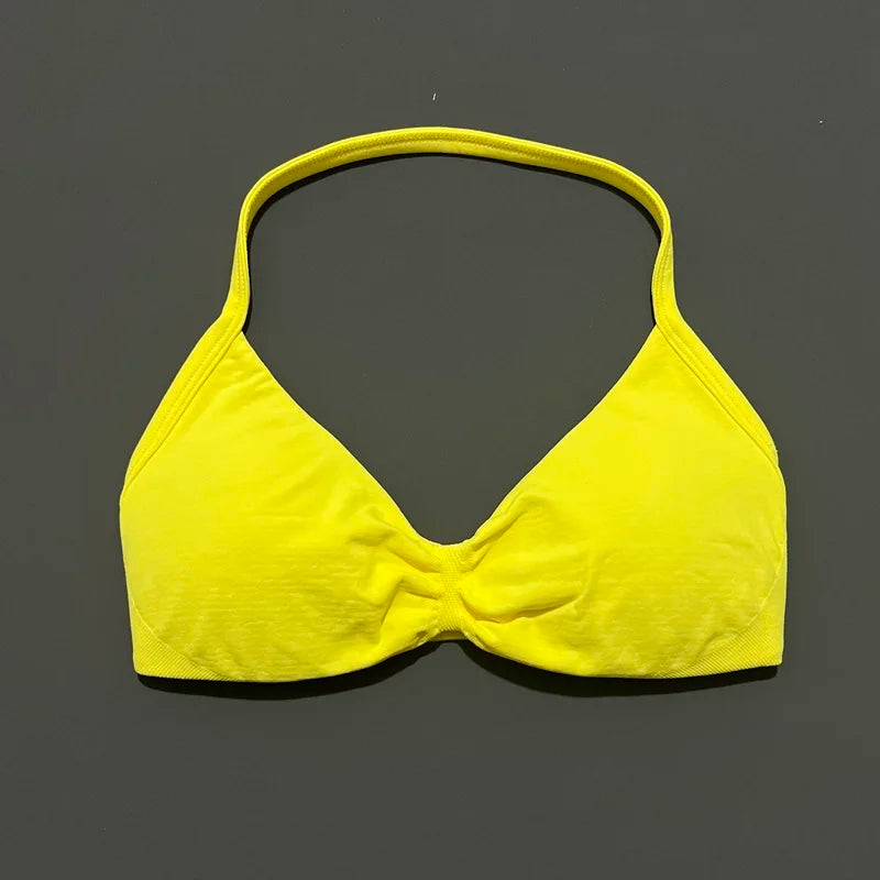 HISTELLO Women’s High Support Strappy Sports Bra – Seamless Push Up Gym & Yoga Workout Tank Top
