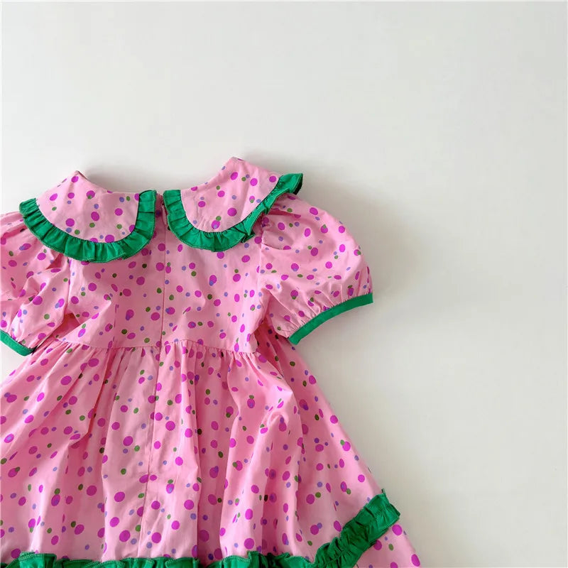 Summer Girls Clothing Dot Children Dress Pink Dresses for Kids 1-5Y