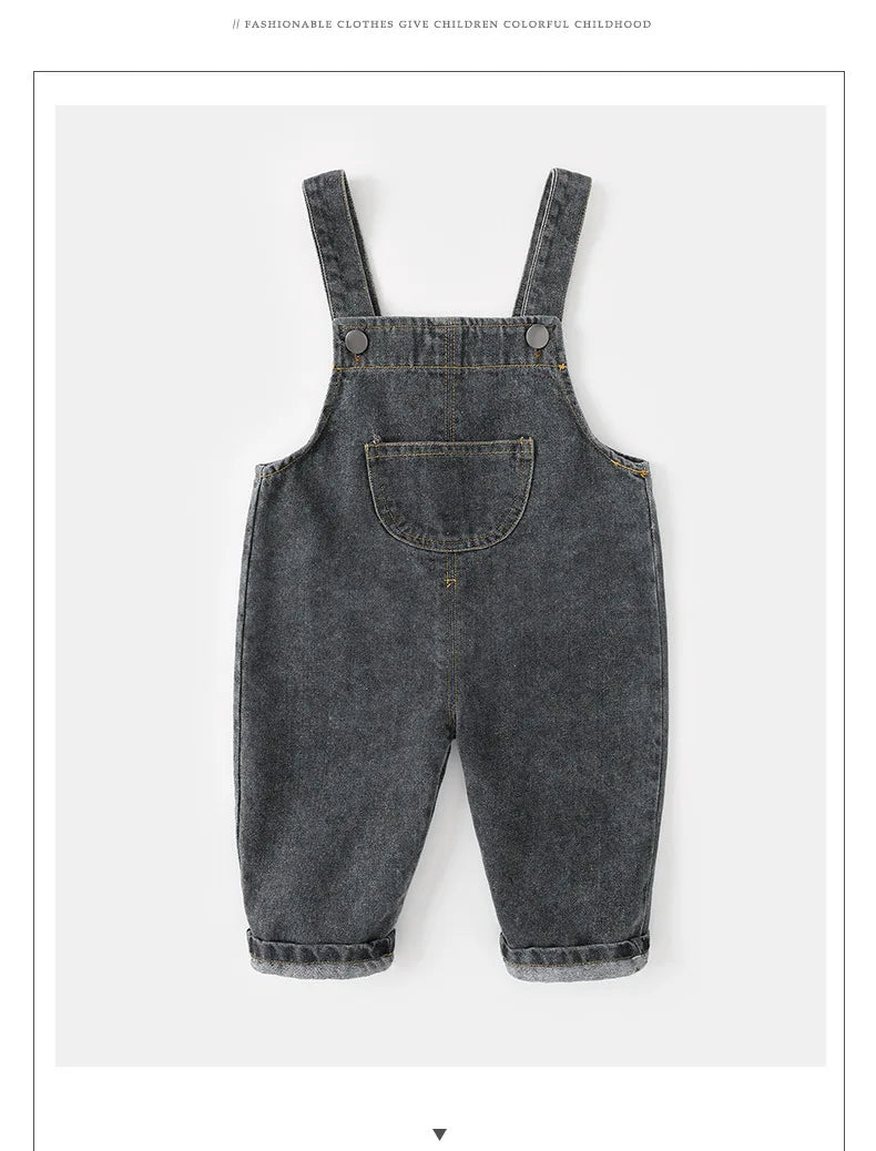 Kids Trousers Solid Brief Girls Denim Overall Boys Jumpsuits 1-6Y Unisex