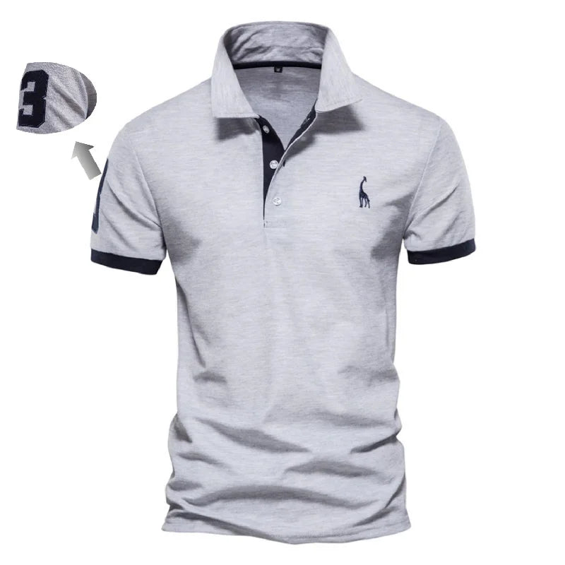 Men's Cotton Polos Giraffe Embroidery Short Sleeve Polo Shirts for Men High Quality Brand Design Polos Men Clothing