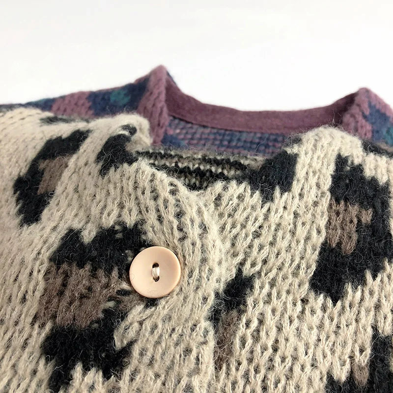 Girls' Autumn Vintage Korean Trendy Leopard Knit V-Neck Cardigan Coat For Children 1-7Y