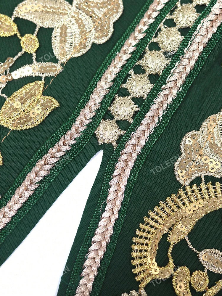 Women's Plus Size Sequin Embroidered Woven Belt Split Hem Dresses Luxury Elegant Arabian Formal Party Evening Dresses