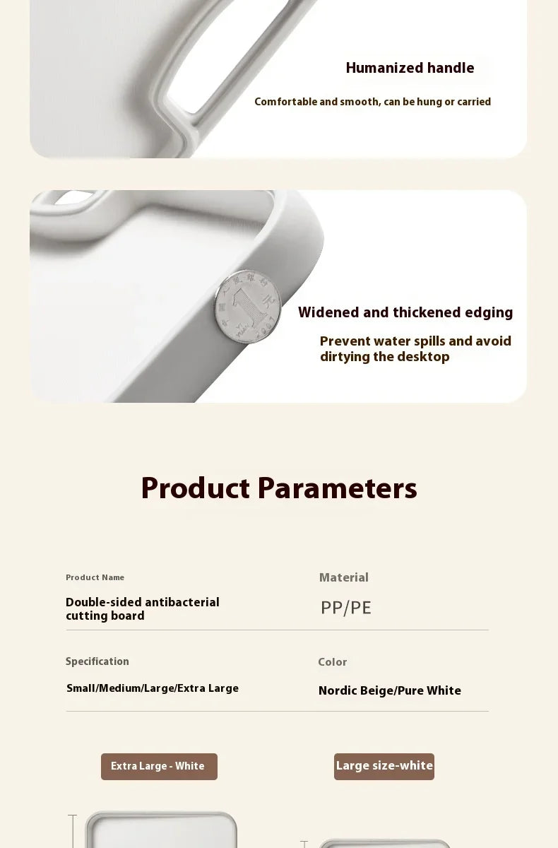 Double-Sided PP Cutting Board - Mold Proof/Antibacterial, BPA Free - Non-Slip/Dishwasher Safe for Veggies/Meat