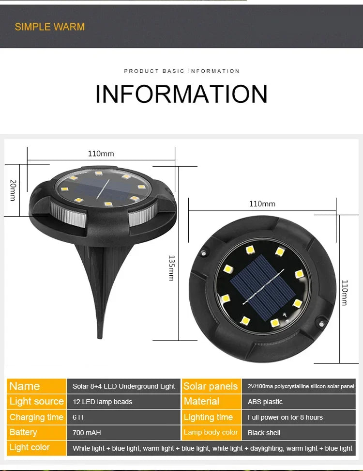 12LED Solar Underground Light Circular Outdoor Garden Solar Underground Light Deck Light Buried Solar Light Garden Decoration