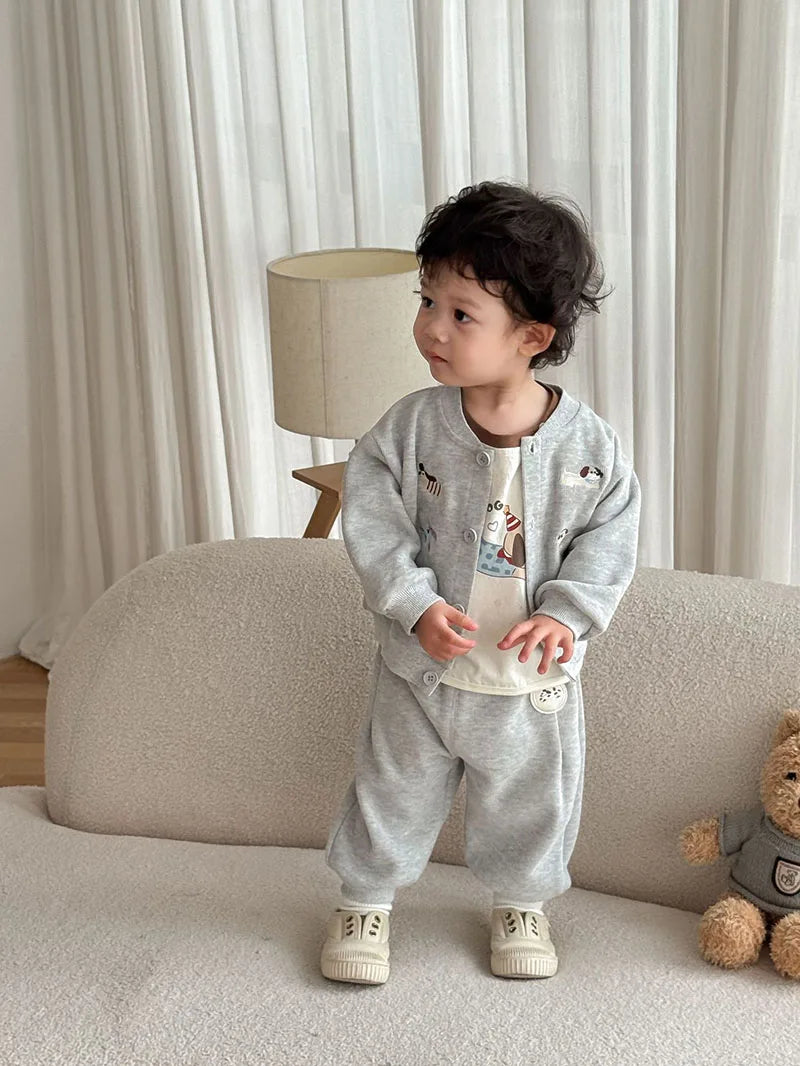 New Autumn Boys Girls Dog Baseball Uniform Cartoon Embroidered Pattern Kids Coat Fashion Children Clothes Pants 9M-5T Unisex