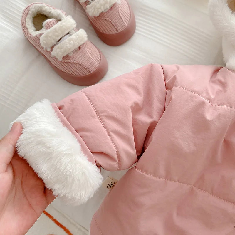 Winter Baby Girls Clothes Fur Lining Hoodie Jacket Cotton Fleece Boys Coat 7-36m Unisex