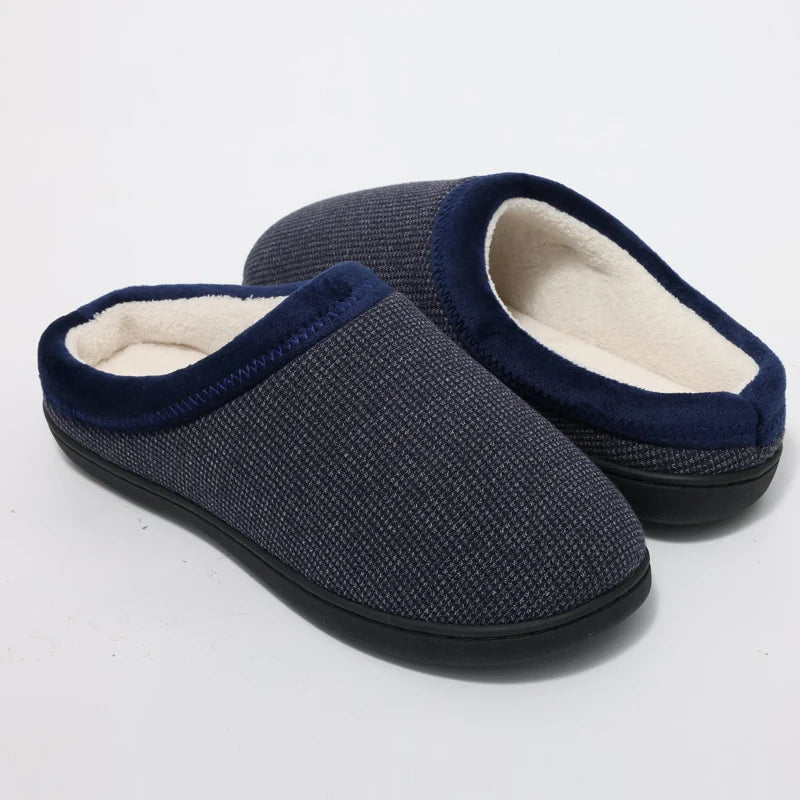 Men's Winter Warm Cotton Shoes Soft Memory Foam Casual Indoor Flat Slides Short Plush Male Fluffy Home Slippers