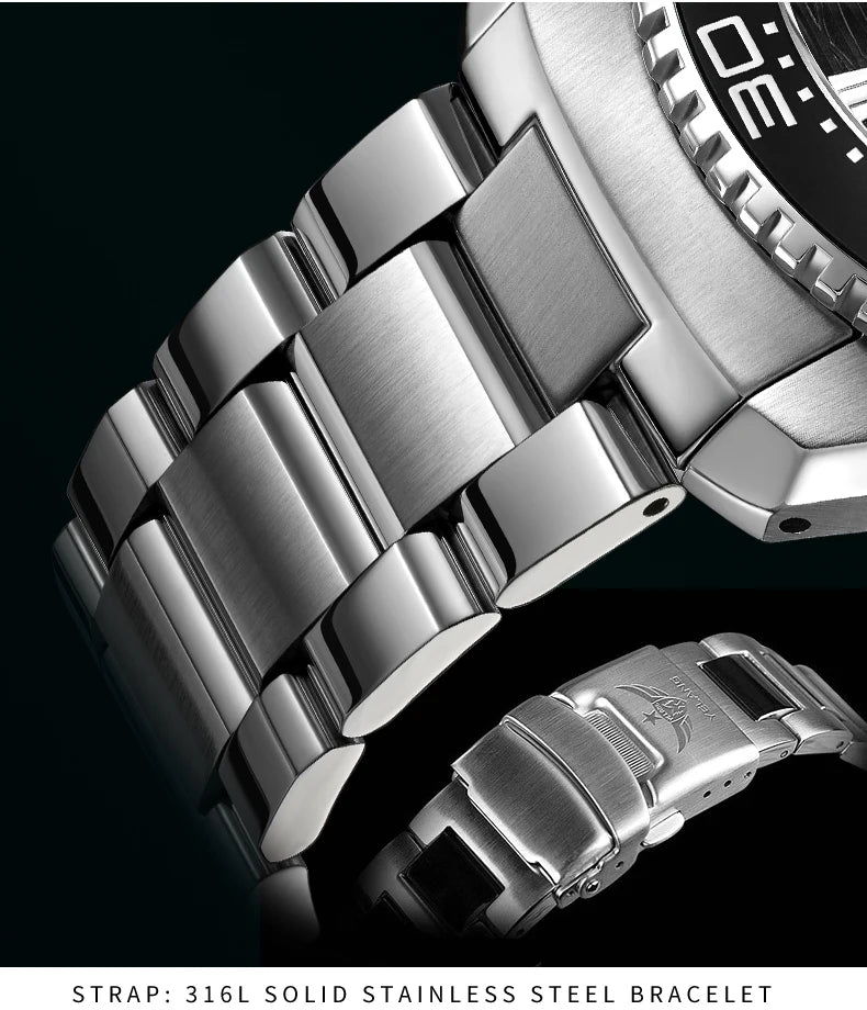 Yelang V5.2 Mechanical Watch 44M Rotatable Ceramic Bezel Sapphire Lens SW220 300m Super Waterproof Men's Diving Watch Reloj