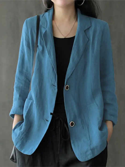Elegant Solid Blazer Women Autumn Overcoats Casual Long Sleeve Single Button Coats Female Lapel Outwears Oversized
