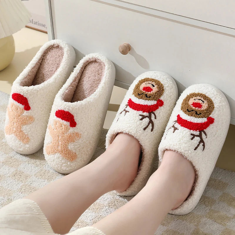 Unisex Christmas Winter Warm Cute Fluffy Slippers Suitable for Couple Bedroom Use and As Gift Cotton Shoes With Soft Sole Flat Shoes