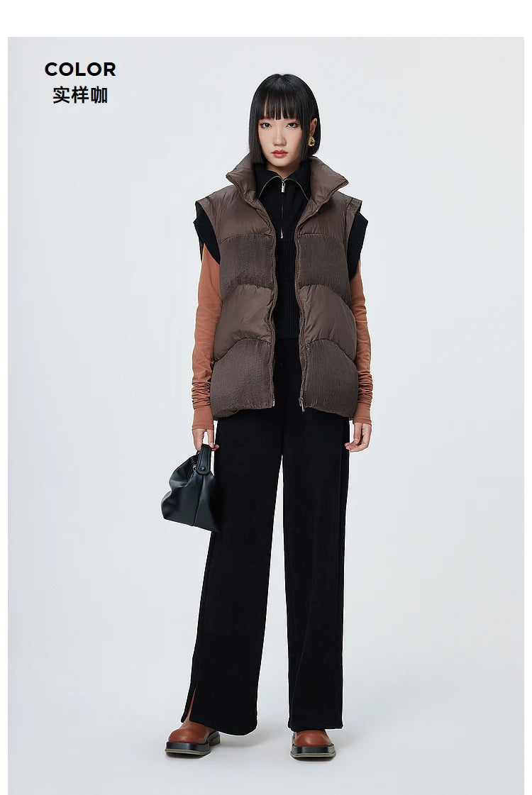 Women's Down Vest Loose Stand Collar, Solid Colour Duck Down, Sleeveless Jacket Basics Commuter For Ladies