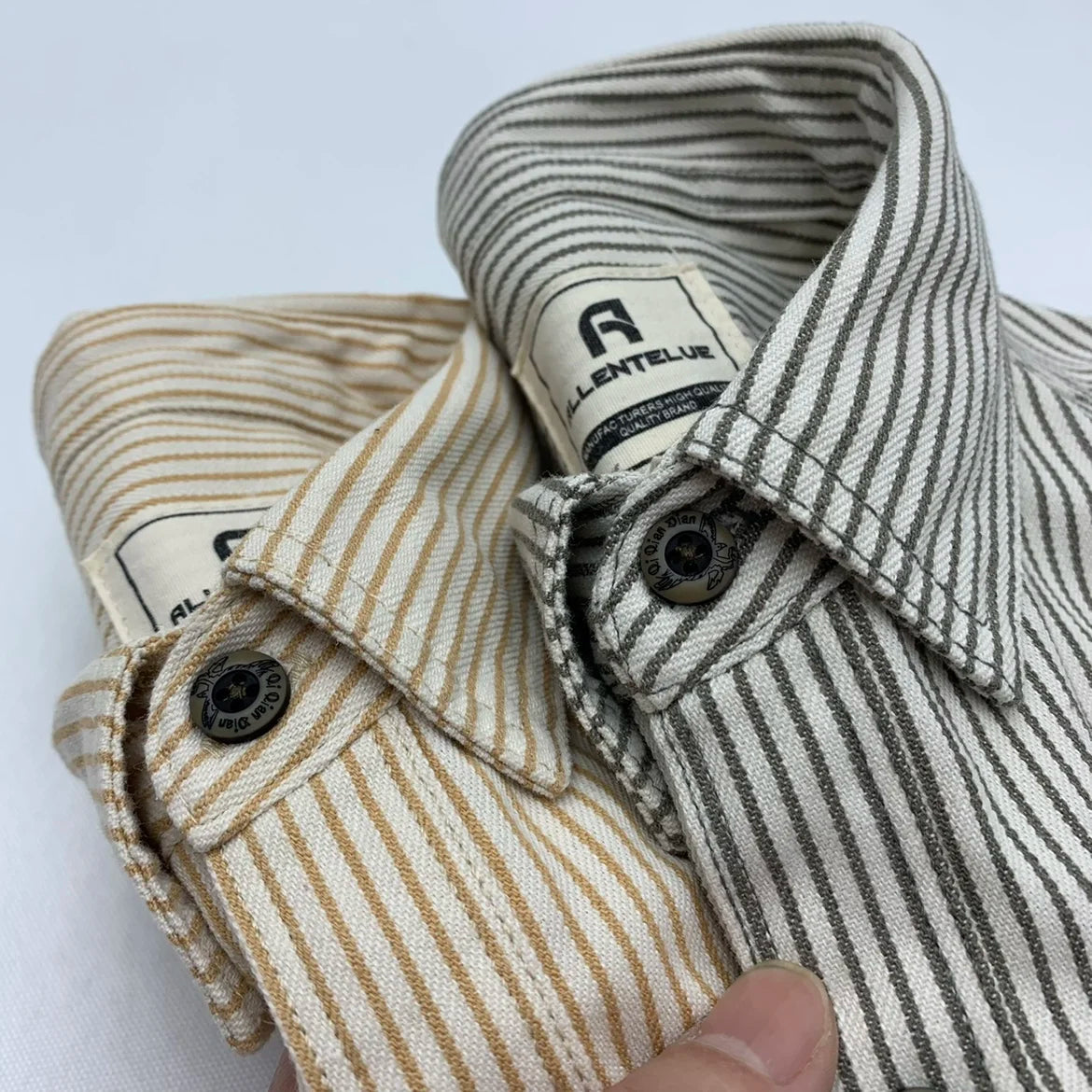 2025 Lente Nieuwe Japanse Retro Lange Mouw Revers Gestreepte Cargo Shirt Heren Amekaji 100% Katoen Gewassen Losse Dubbele Zakken Tops