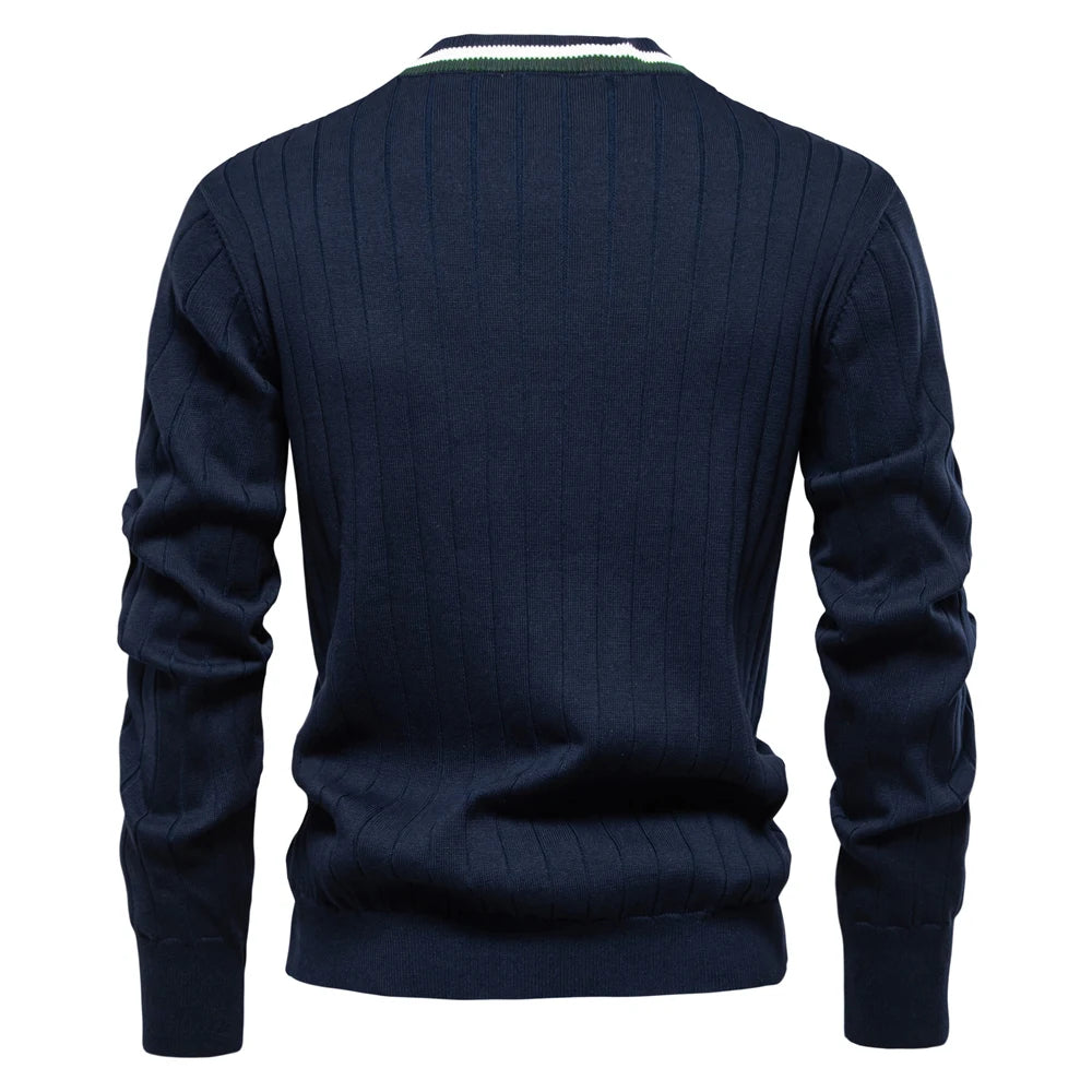 Men's Cotton Cardigan Sweater V-Neck Button-Up Casual Youth Knitted Sweaters for Men